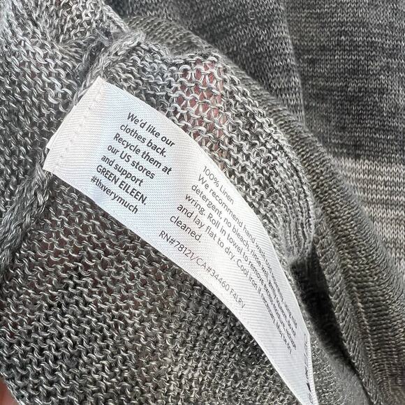 Eileen Fisher Linen Open Knit Grey Striped Sweater Size XS Fisherman Lagenlook - Picture 5 of 6